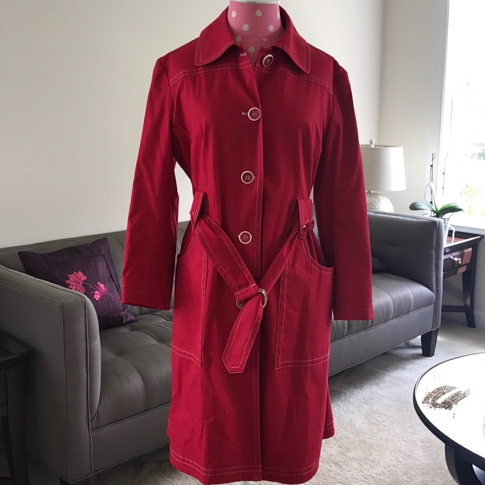 Anni Kuan red trench coat 'sweatshop free' size M